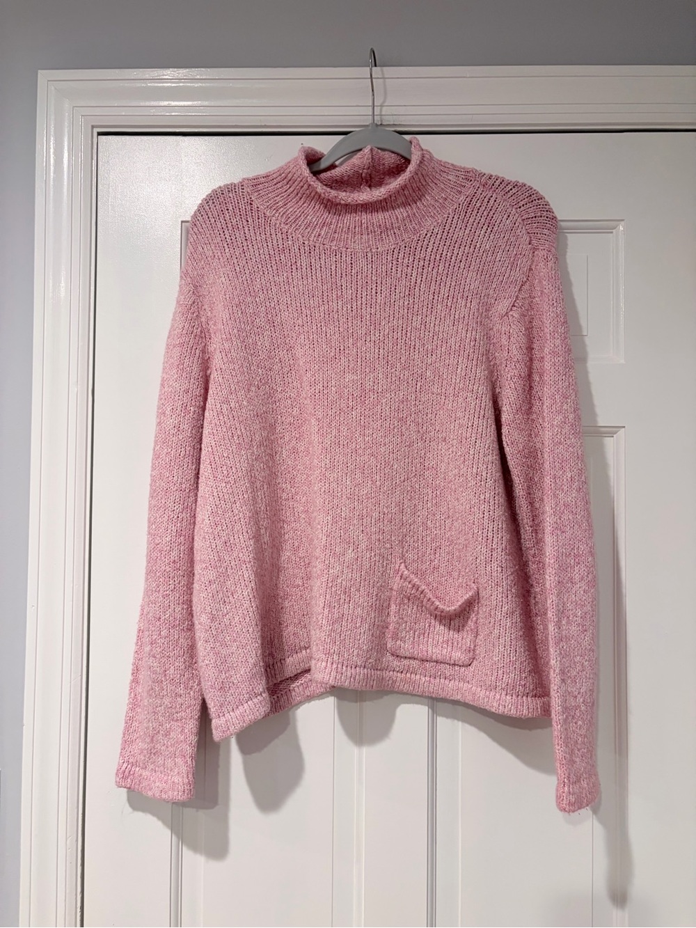 Appleseed’s Women’s 1X Pink Mock Neck Knit Sweater Front Pocket